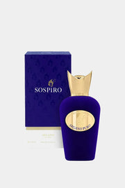 Sospiro perfume bottle with gold cap and 'Argano Puro' label on a white background